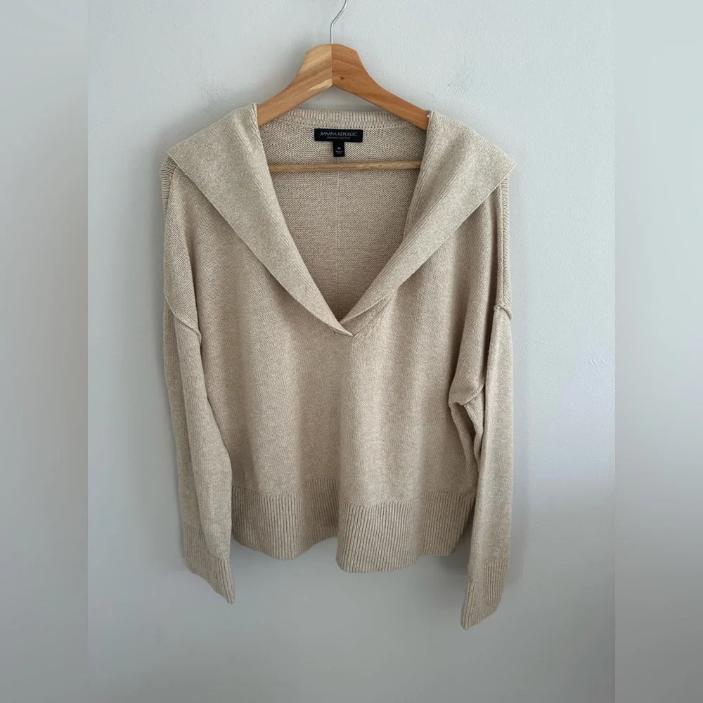 Banana Republic solid sailor collared sweater organic cotton iced latte color M‎